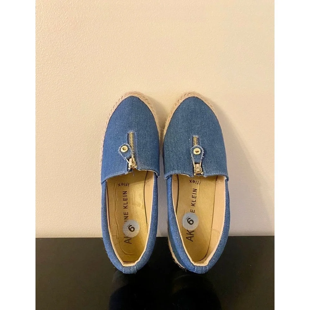 Anne‎ Klein Joy Denim Zipper Espadrille Shoes
